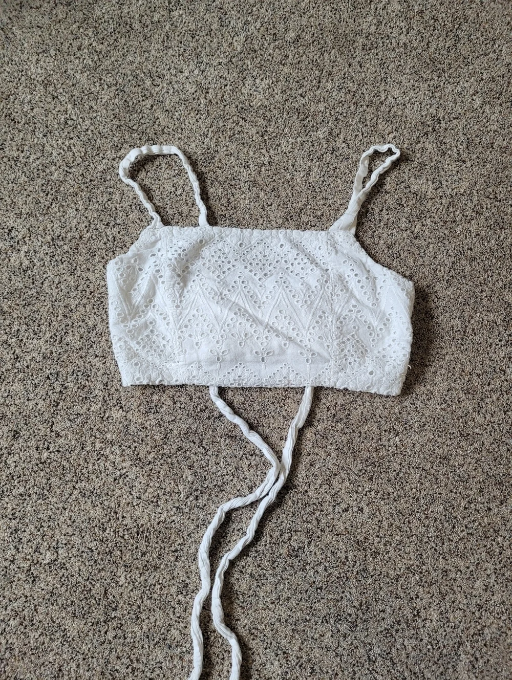 Free People White Eyelet Tie-Back Crop Top Size Small